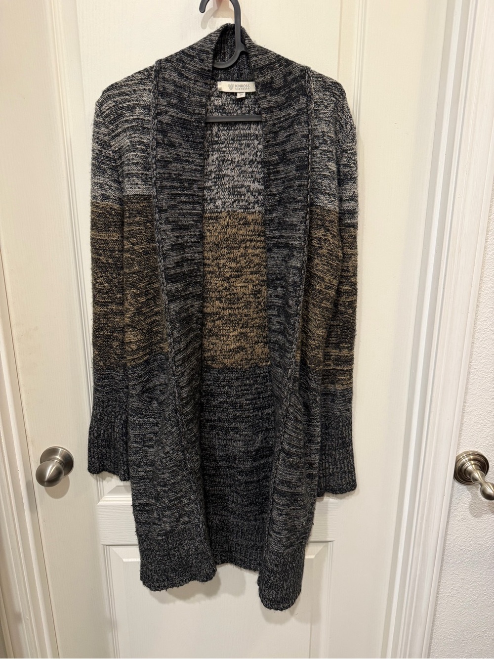 Kinross Open-Front Marled Cardigan in Gray and Brown